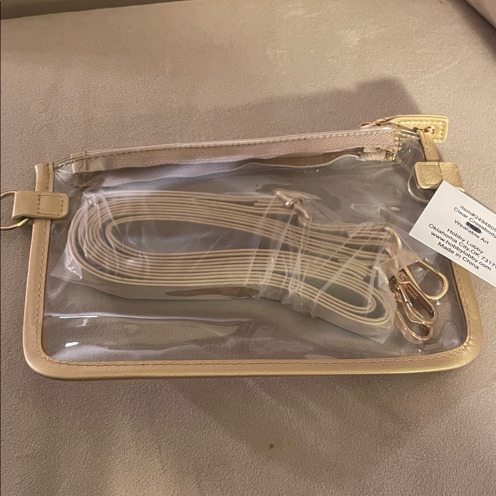 Clear Crossbody Bag with Gold Trim